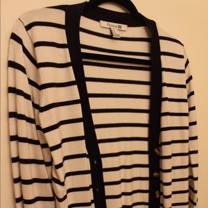 forever 21 navy blue & white cardigan